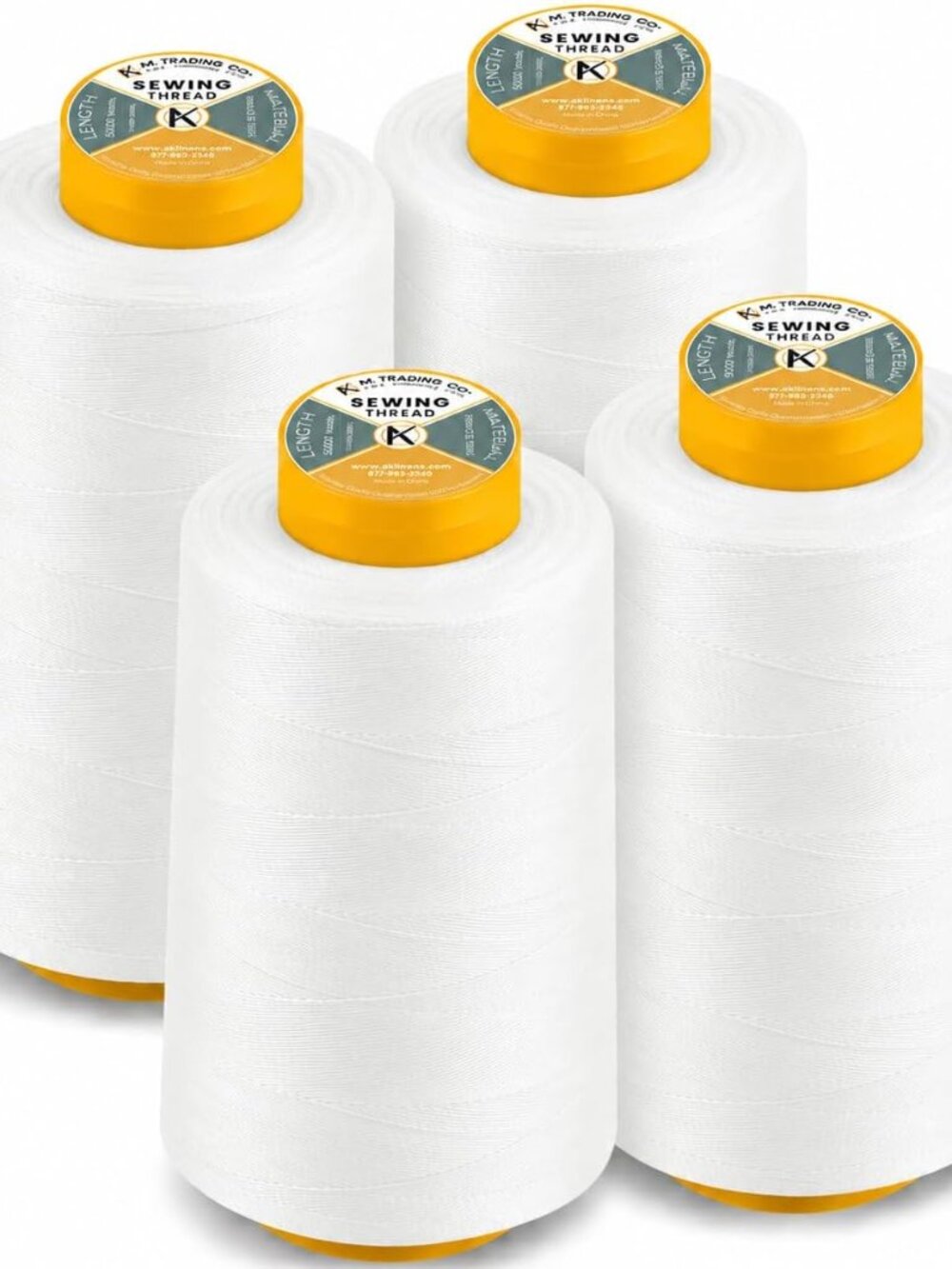 AK Trading 4-Pack White All Purpose Sewing Thread Cones 6000 Yards Each of High